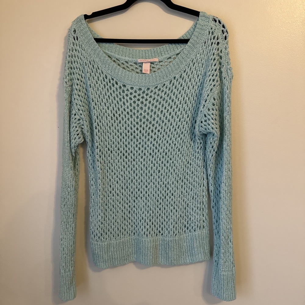 Victoria's Secret Sweater Sheer Beachy Size M Green Loose Knit Preppy Layers Y2K